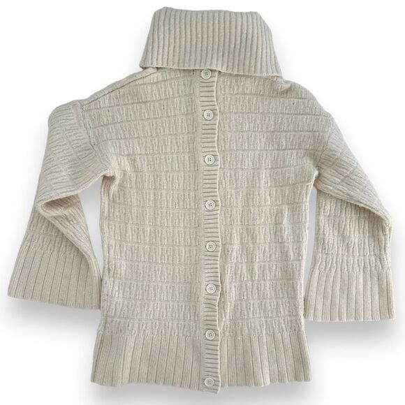LACOSTE Cable Knit Cowl Neck Cream Sweater Back Buttons‎ Wm Sz 6 Med Bell… - Picture 8 of 11